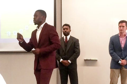 Jalphy delivering his business pitch at USC